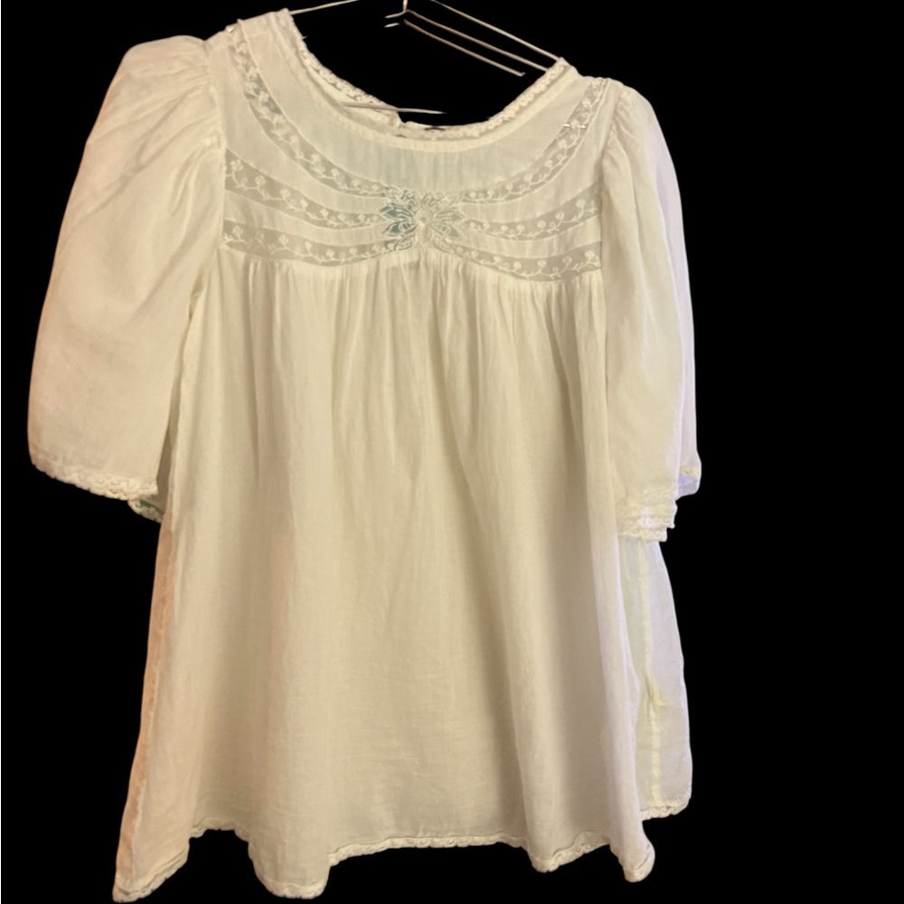Free People Ivory Embroidered Peasant Blouse